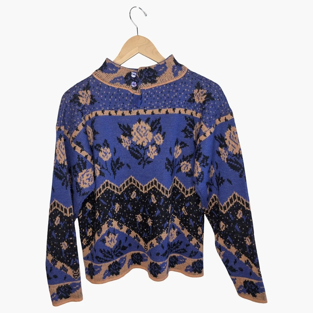 Vintage Floral Knit Sweater | Mock Neck | Women's Medium - Picture 3 of 5